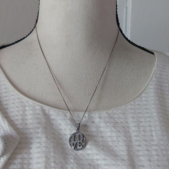 Jewelry - JCM Stainless Steel LOVE Pendant and Sterling Silver Chain Necklace